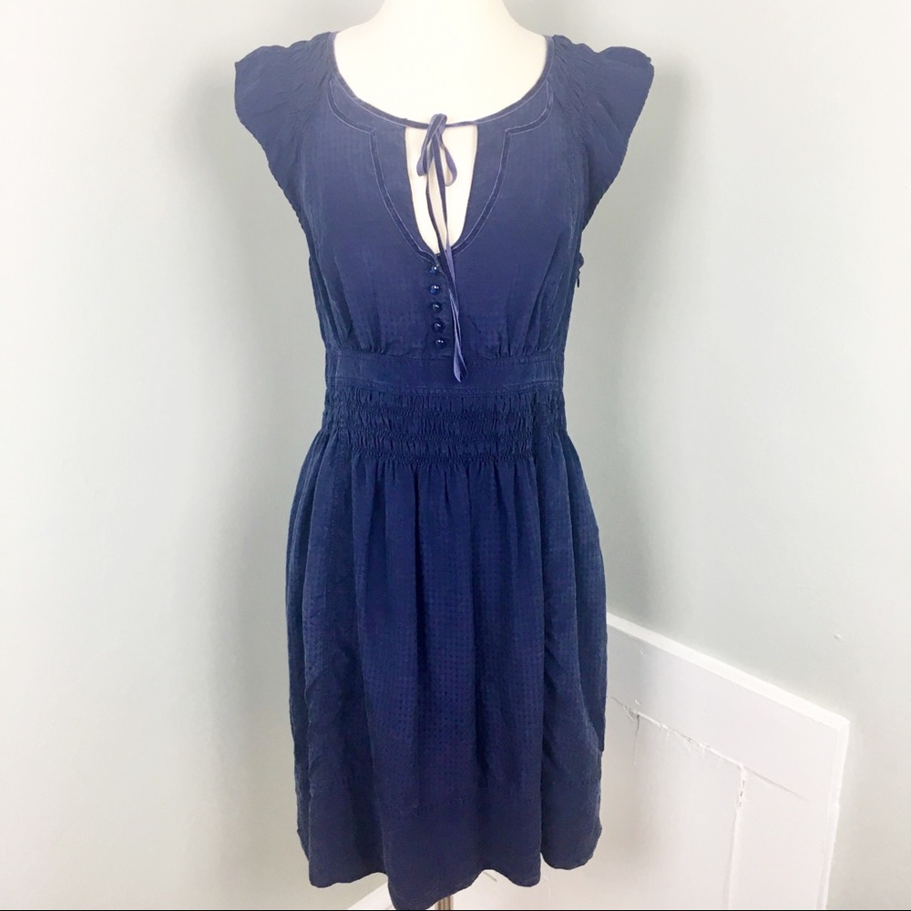Anthropologie Maeve Ingrid All Silk Navy Dress 6